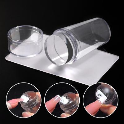 China Easy Apply Soft Service Dropshipping Silica Gel Nail Sealer Kit Clear Jelly Round Clear Plate Silicone French Art Nail Stamper Scraper Set for sale