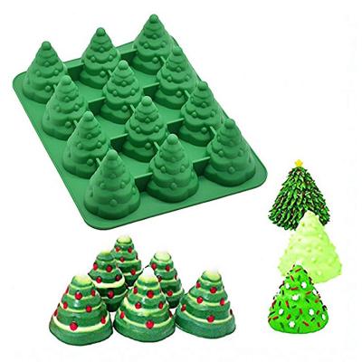 China Sustainable Drop Shipping 12 Holes Kitchen Tools Baking Christmas Tree Shaped Concrete 3D Candle Resin Silicone Cake Molds for sale