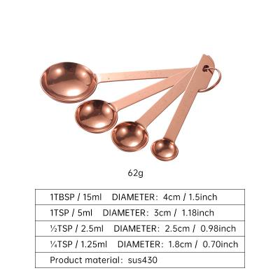 China 2021 Viable Hot Sale 4pcs Farm Cherry Digital Pet Stainless Steel Metal Rose Gold Measuring Spoon Set for sale