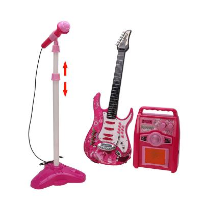 China Electric Musical Toy Cheap Plastic Musical Rock Music Instrument Battery Operated Laptop Luggage Skateboard and Microphone Guitar Toys for sale