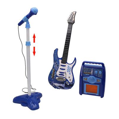 China Toy Cheap Plastic Musical Luggage Skateboard Battery Operated Laptop Four Strings Small Instrument Musical And Microphone Guitar Toys for sale