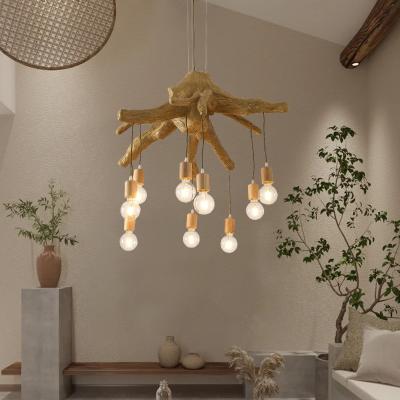 China Modern Japanese Style Wooden Pattern Pendant Light Restaurant Chandelier Vintage Pearl Wabi-sabi Decorative Hang Light Chinese Style Designer for sale