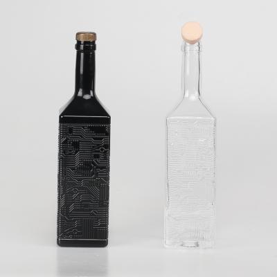 China Spirits Custom Design Round Square Black Glass Liquor Bottles for sale