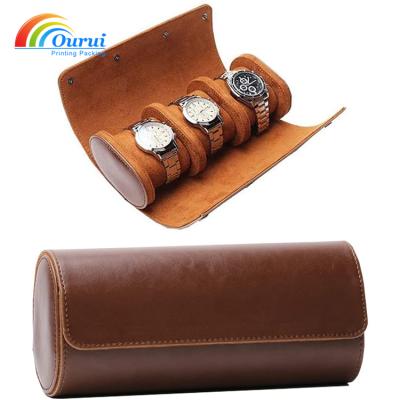 China Watch Box Vintage Watch Packaging Gift Box Brown Wristwatch Travel Case Leather Lined 1 2 3 Watch Roll à venda