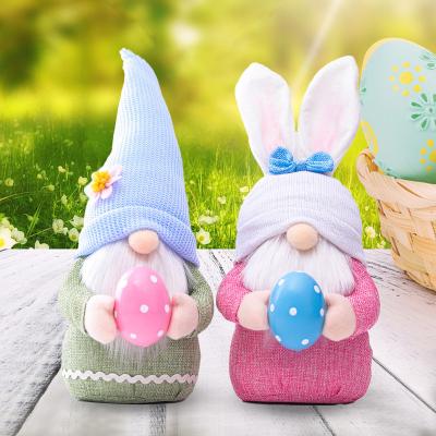 China Lovely New Colorful Easter Bunny Egg Holding Old Man's Long Hat Elf Faceless Dollhouse Decoration for sale