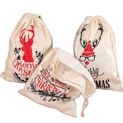 China Ecological; Reusable Custom Logo Plain Cotton Drawstring Christmas Gift Bags Sublimation Blank 2021 Santa Sacks for sale