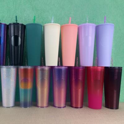 China 2022 Viable Wholesale Plastic Straw Grid Corn Cup 24oz Double Wall Tumbler Cup Custom Color Logo for sale