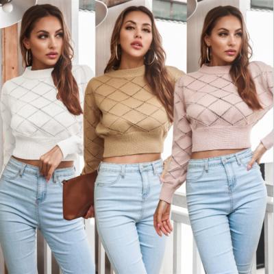 China Keep 2022 Women's Sexy Autumn Plaid Sweater Popular Hot Selling Outdoor Knitted Short Sweater for sale