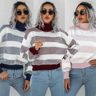 China Keep Hot Autumn Women's Latest Product Best Price Stripe Turtle Neck Sweater Knitted Sweater for sale