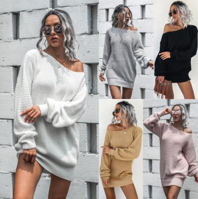 China 2022 new arrivals design Anti-wrinkle design women girls women clothing autumn winter knitting one shoulder sweater dress for sale