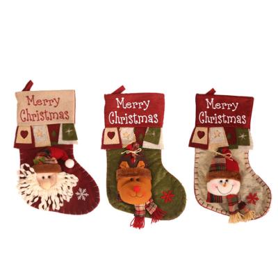 China Creative Three-dimensional Santa Claus New Christmas Home Decoration Christmas Decoration Cartoon Printing Canvas Socks Bag Socks for sale