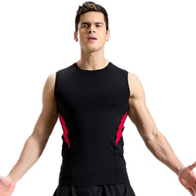 China New Men's Fitness Clothing Sleeveless Vest Color Tight Elastic Running Stitching T-shirt QUICK DRY Top for sale