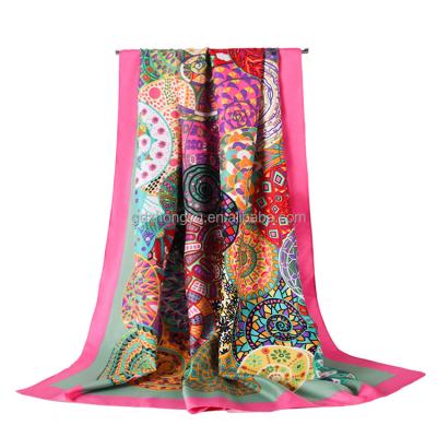 China Zhongyu Wholesale Price Designer Oversized Square Painting Soft Elegant Luxury Unique Hand Printed Ladies Pure Silk Scarf for sale