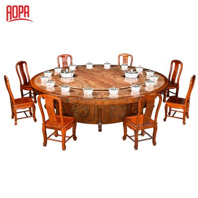 China Rotating Table Tempered Glass Solid Wood Rotating Dining Table for sale