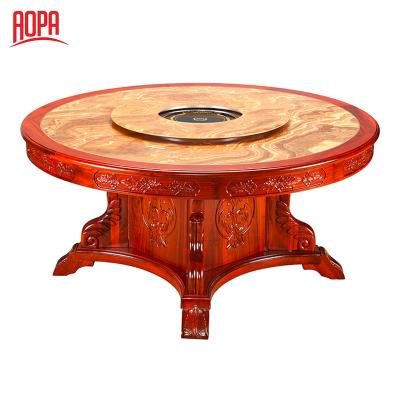 China Glass Top Round Rotating Table Marble Pattern Rotating Dining Table With Rotating Center for sale