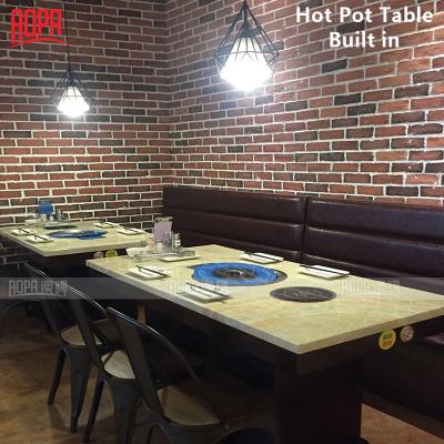 China Durable Marble Square Restaurant Equipment Smokeless Hot Pot Table Embedded for sale