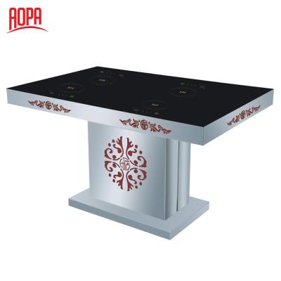 China AOPA Customized Korean Restaurant Stainless Steel Dining Table With Glass for sale