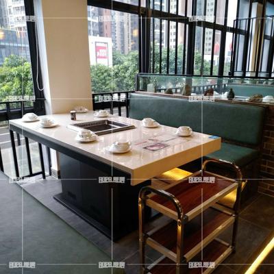 China AOPA Commercial Restaurant Easily Assembled Synthetic Marble Table For Hot Pot Induction Cooker With Korean BBQ Grill for sale