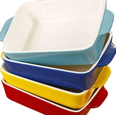 China 10/12.5/15 Inch Sustainable Oval Square Ceramic Baking Tray Bakeware With Handle for sale