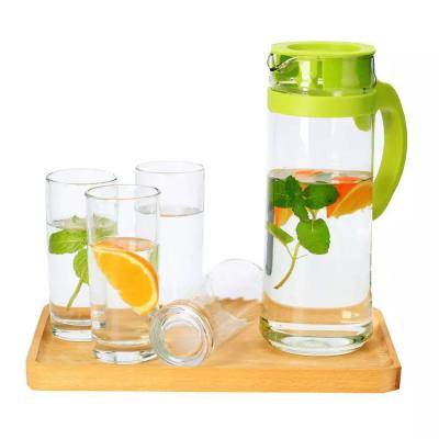 China WITH LID summer household glass cold water kettle set large capacity cold water kettle transparent single cup 5 piece set for sale