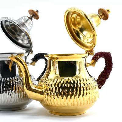 China Sustainable Moroccan Teapot Coffee Equipment Silver Drinkware All-Season and Tea Sets Cafe Brass, Metal Color Box Support for sale