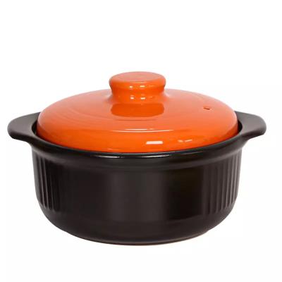 China Stocked Commercial Soup Stock Pot Black Stripe Insulated Set Ceramic Casserole Pot Cookware for sale