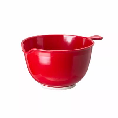 China NEW Design SHIMOYAMA Red Color Melamine Eco-Friendly Plastic Fruit Soup Stocked Mixing Salad Bowl with Handle and Pouring Spout for sale