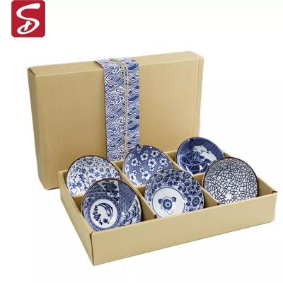 China Creative Ceramic Disposable Chinese Style Household Bowls Gift Gift Box Bowl Porcelain Tableware Set, Blue and White for sale