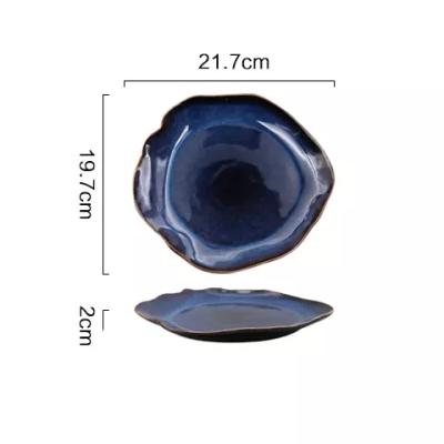 China Viable Chinese Blue Ceramic Pottery Pasta Dish Steak Dish Irregular Tableware Wholesale Dish Ceramic Dish for sale