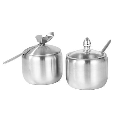 China Sustainable Hot Selling Kitchenware Salt Bowl Jar Metal Stainless Steel Sugar Bowl With Lid for sale