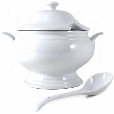 China Viable white soup tureen with ladle for sale