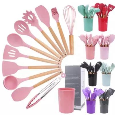 China 11 Pcs Disposable Wooden Handle Cooking Tools Accessories Instruments Silicone Kitchen Utensil Set for sale