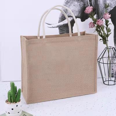 China Bamboo Beach Bag Gift Shopping Jute Bags Handles Tote Bag Natural No Printing Eco Friendly Hemp Burlap Rope Handle YIMYIK for sale