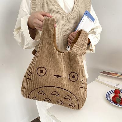 China YIMYIK 2022 Cute Handled Plush Tote Bags Corduroy Ladies Cotton Fabric Shopping Bag Cartoon Print Female Handbags for sale