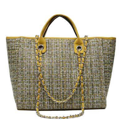 China Handled YIMYIK Simple New Woolen Tweed Chain Handbag Bucket Women's Daily Designer Tote Bag with Zipper for sale