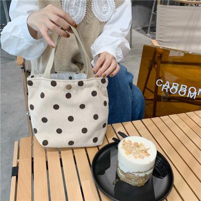 China YIMYIK Retro Corduroy Shopping Bag Small Mummy Lunch Literary Simple Bag Fashion Handled Tote Bag for sale