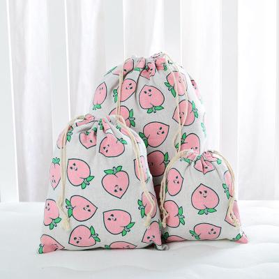 China YIMYIK Drawstring Manufacturers Factories Fruit Print Shoes Storage Jewelry Canvas Drawstring Bag for sale