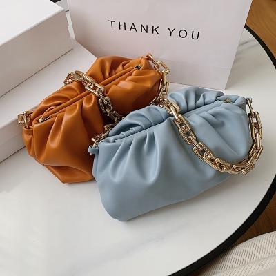 China 2020 fashion large size luxury armpit soft PU leather thick chain handbag cloud bag dumpling for sale