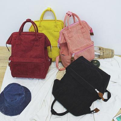 China Back backpack the latest fasion 2021 women's daily bags wholesale vintage corduroy teenage student collage fashion girl for sale