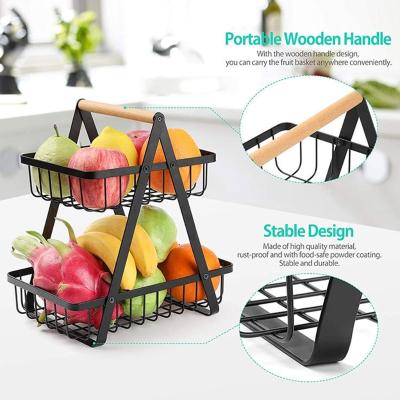 China Portable Metal Casual Basket 2-Tier Fruit Storage Kitchen Countertop Shelf Rack For Fruit Vegetables Household Toiletries for sale