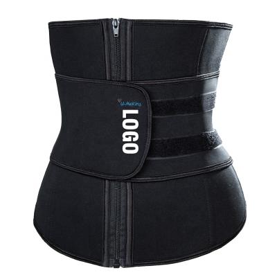 China 2020 Viable New Logo Private Label Women Slimming Workout Compression Double Belt Neoprene Printing Waist Trainer for sale