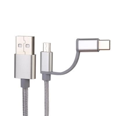 China New Mobile Phone Fast Charging Nylon Braided Type C to Android USB Cable for Macbook and Mobile Phone 2 in 1 USB Cable Charging for sale