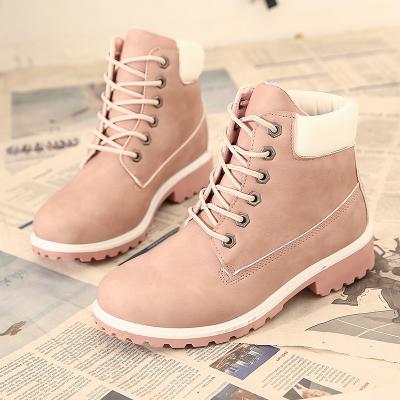 China Round Winter Short Boot Woman Ankle Boots Lace-up Ladies Flat Heel Feman Shoes Vintage Female Thick Martin Boots for women for sale