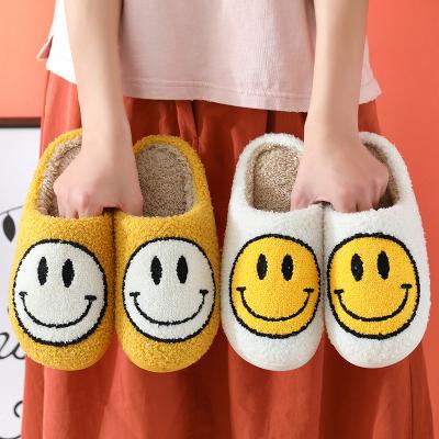 China Fashion Trend Sample Available plush  Micro terry Fashionable Factory Price House Comfortable Home Smiley Face Slippers For Women for sale