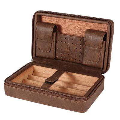 China Cedar Wood Leather Travel Humidor Cigar Durable Humidor Case Portable Humidor Set Gift Box for sale