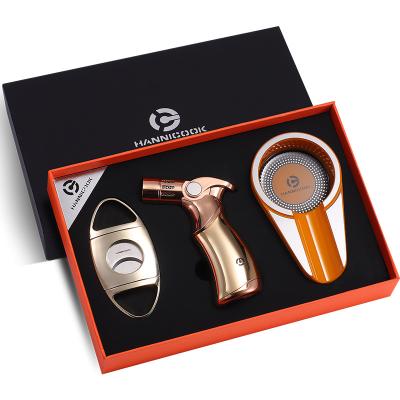 China Durable Luxury Cigar Cutter Lighter Set New Torch Lighter With Professional Puncher Ashtray Ceramic Home for sale