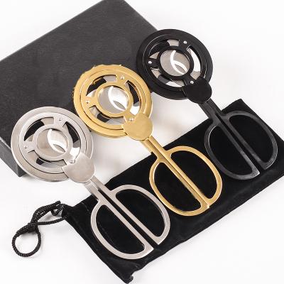 China Durable Luxury Cigar Round Cutter Double Sharp Blade Mens Golden Cigar Scissors Best Gift for sale