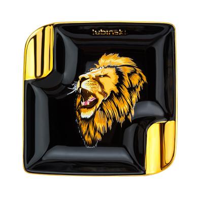 China 2022 NEW Luxury Ceramic Home Lion Pattern Cigar Holder Ashtray Large Capacity 2 Slot Cigar Ashtray Classic Cigar Ashtray for sale