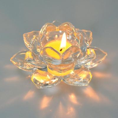 China Home decoration 120mm lotus cheap crystal candle holder, glass flower candle holder candlestick for sale