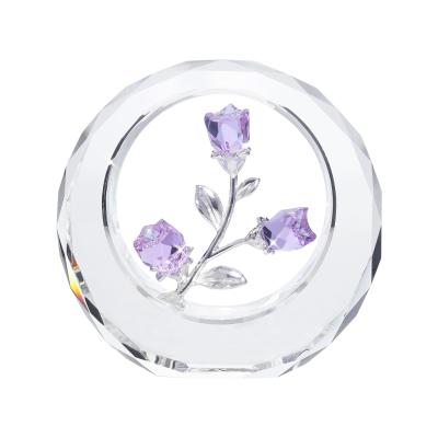 China Top Crystal Crafts Crystal Crafts Valentine's Day Europe Crystal Love &roses Paperweight Wedding Keepsake for sale